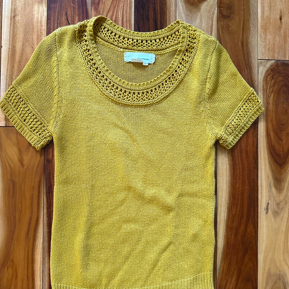 Anthropologie Mustard Knit Short Sleeve Sweater
